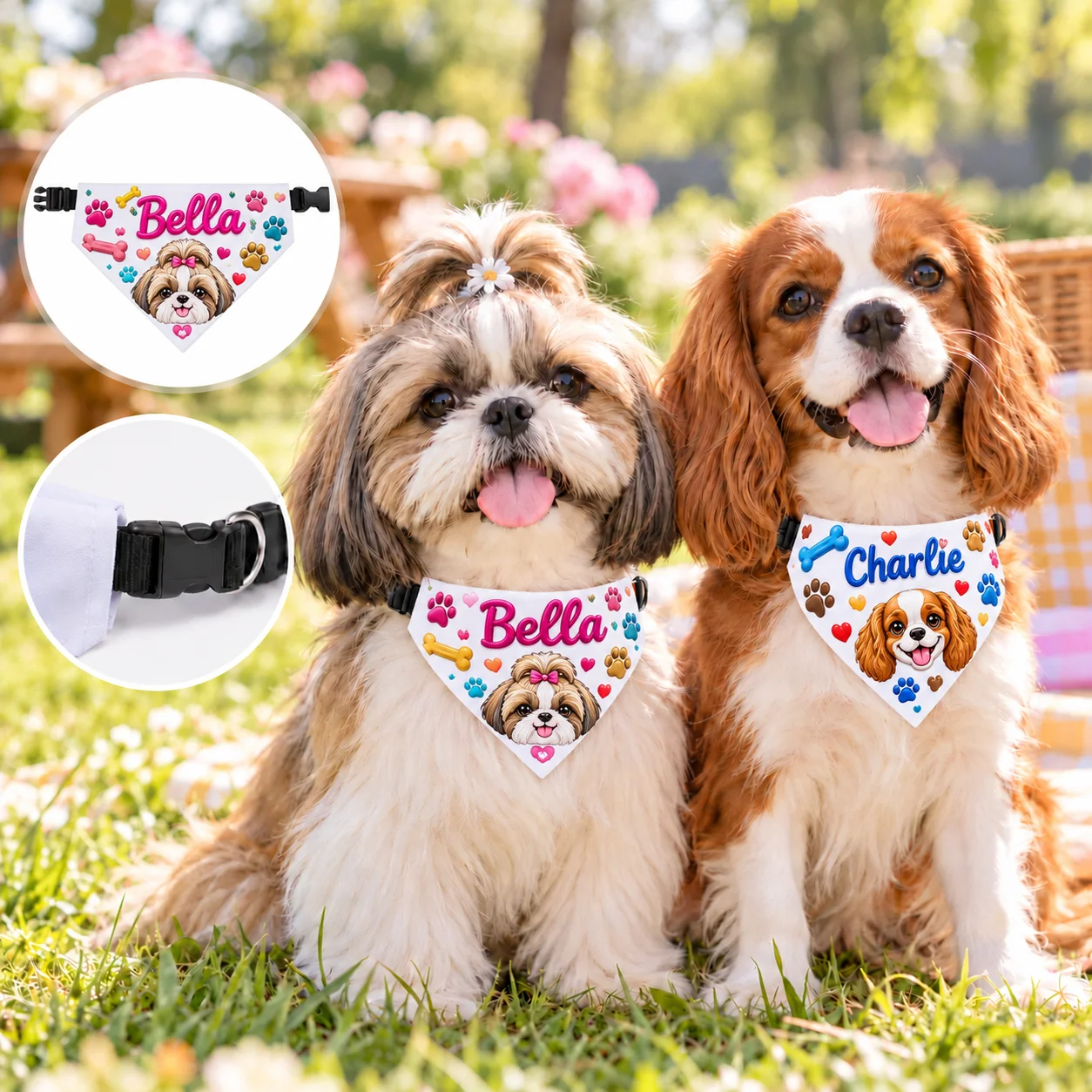 Sublimation Blank Dog Bandana with Adjustable Black Collar, Pet Scarf 