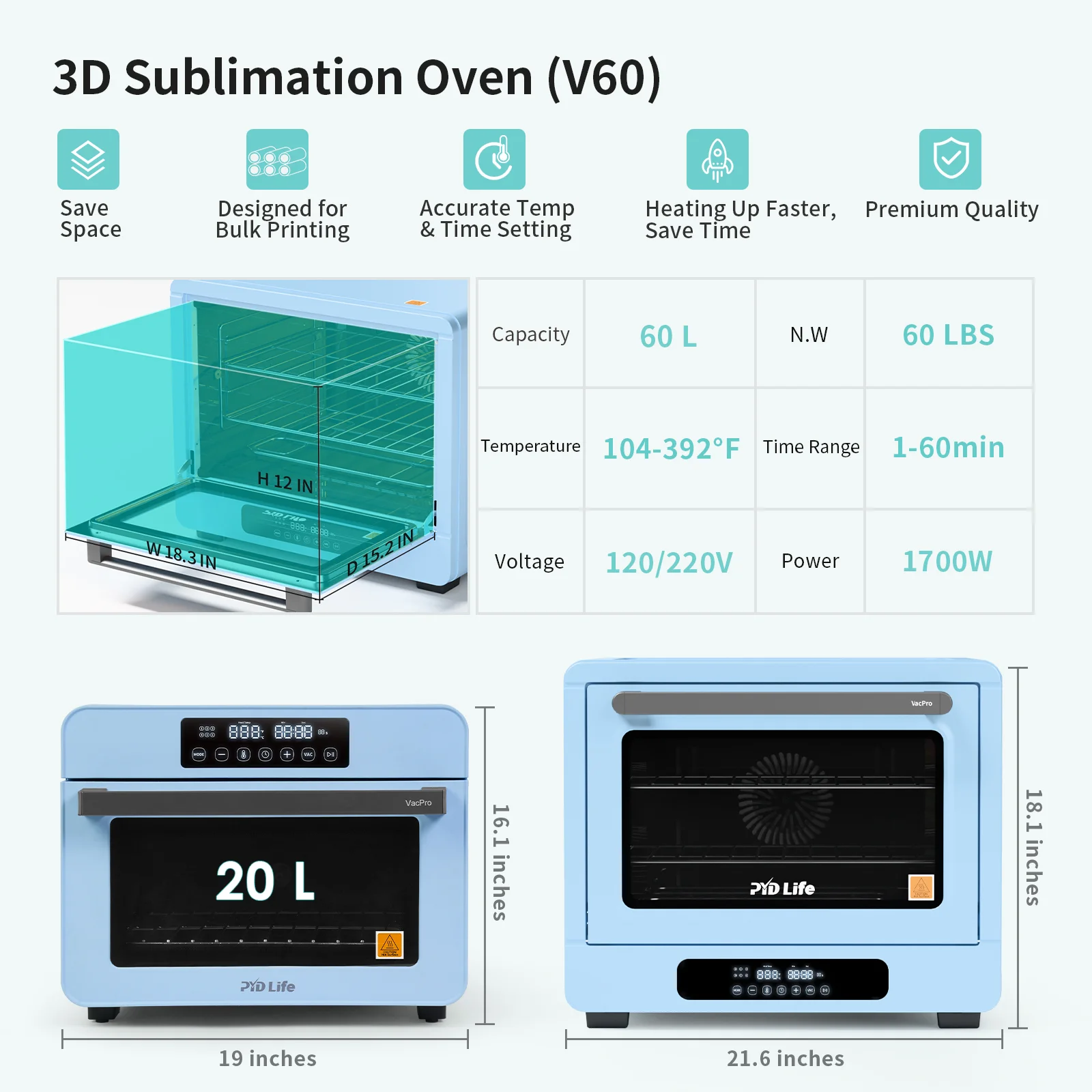 Sublimation Oven with Built-in Vacuum Pump System (60L) thumbnail 5