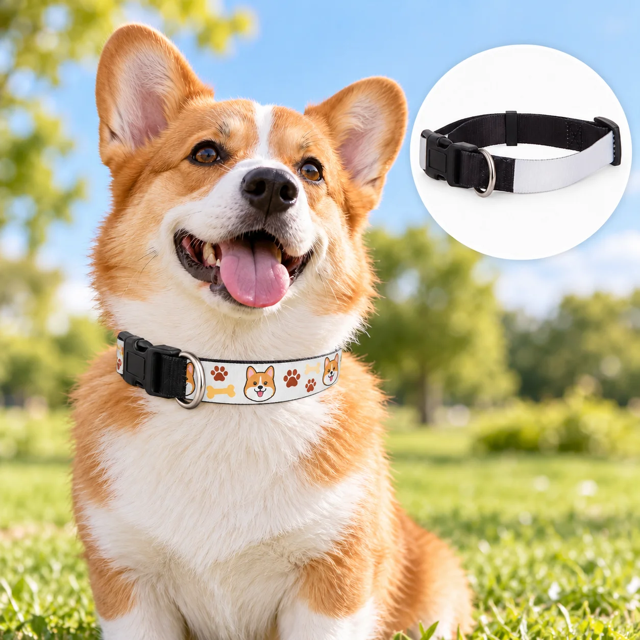 Sublimation Blank Adjustable Polyester Dog Collar with Imprintable White Panel & Plastic Buckle