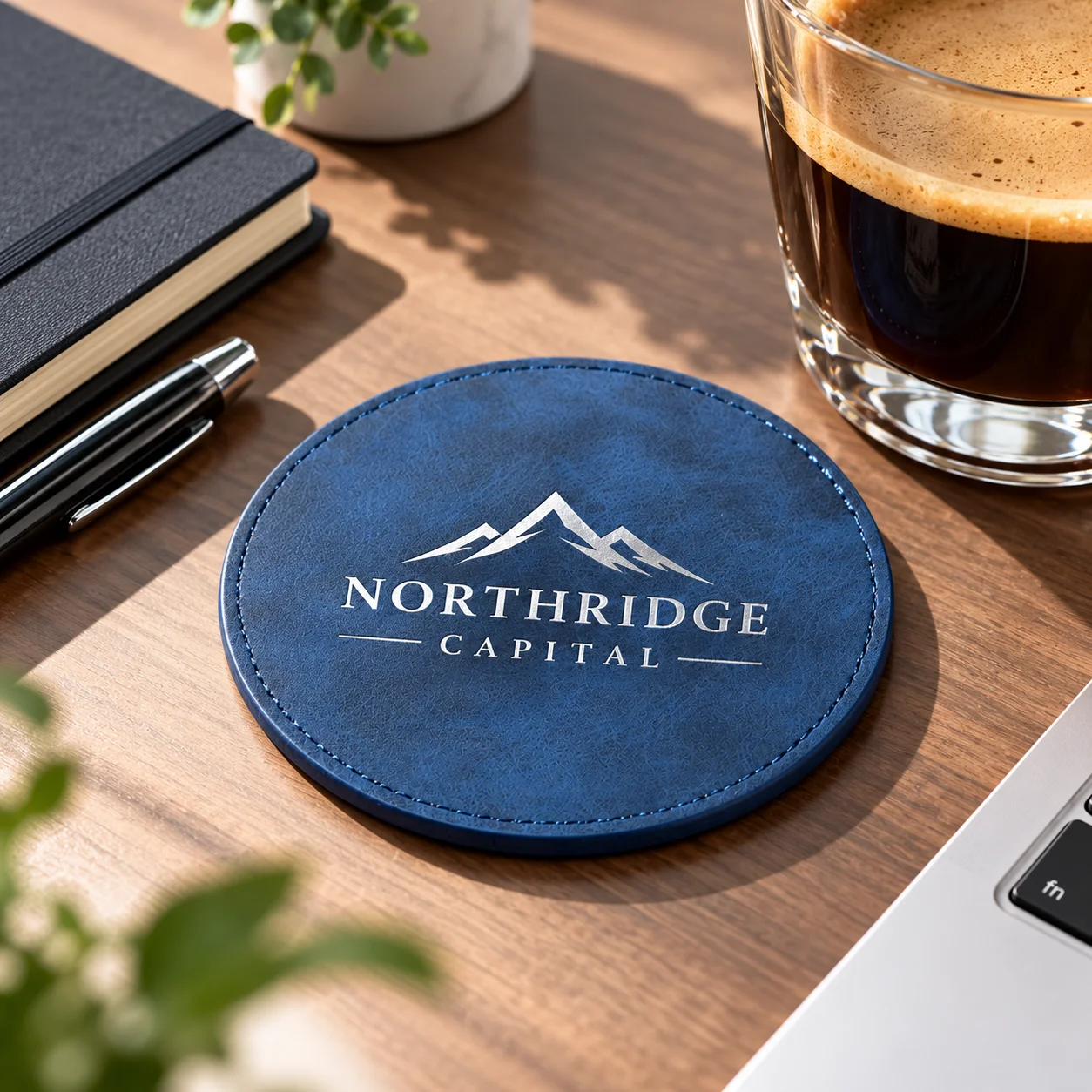 Laser Engraving PU Leather Blank Coaster (Round, Blue with Silver Underlayer, Φ10cm / 3.9")