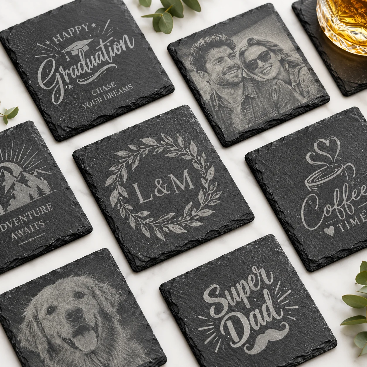 Natural Slate Blank Coaster for Laser Engraving (Square, 10×10cm / 3.9"×3.9")