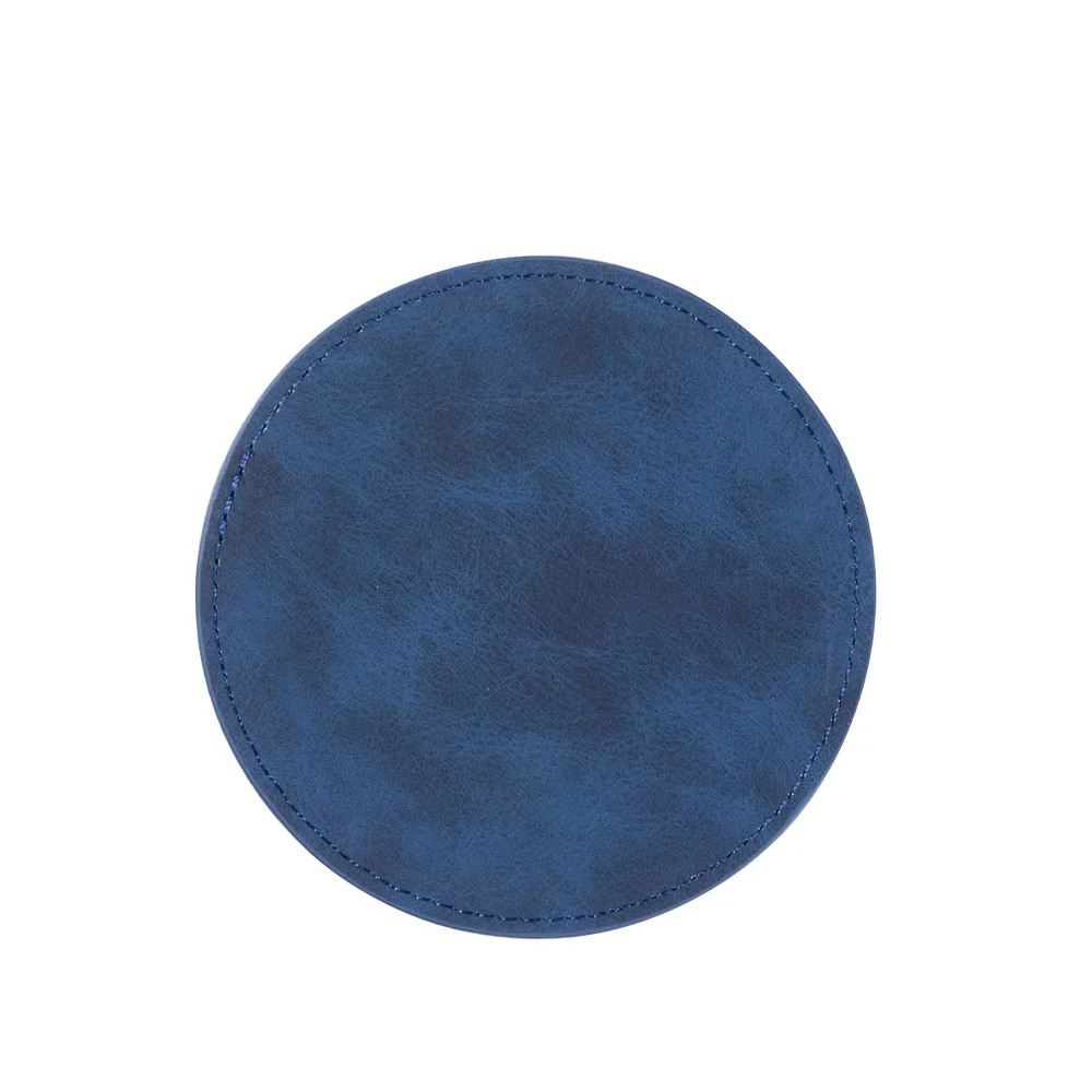Laser Engraving PU Leather Blank Coaster (Round, Blue with Silver Underlayer, Φ10cm / 3.9")
