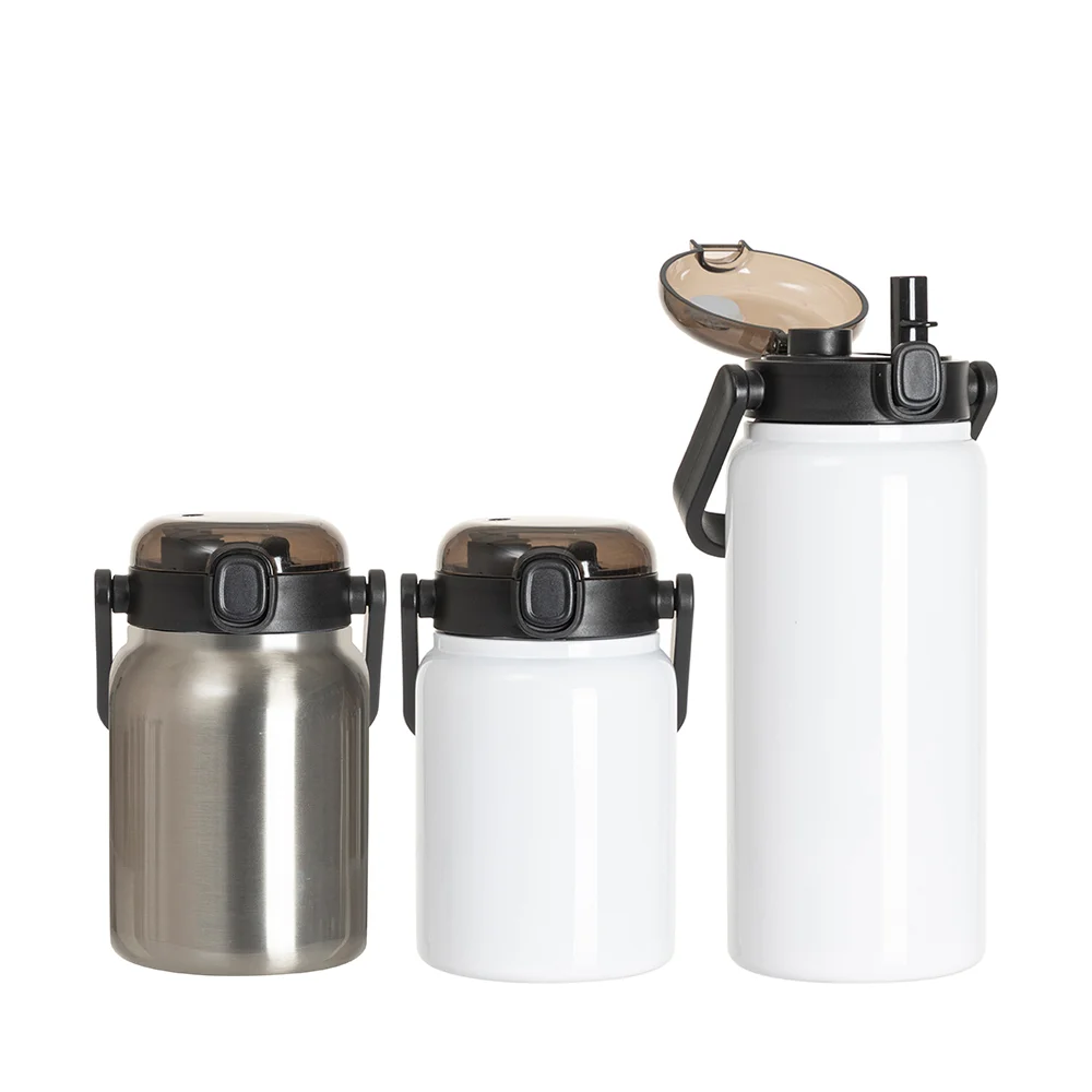 25oz/750ml Stainless Steel Large Bottle with Flip Lock Handle Cap & Straw (White) thumbnail 7