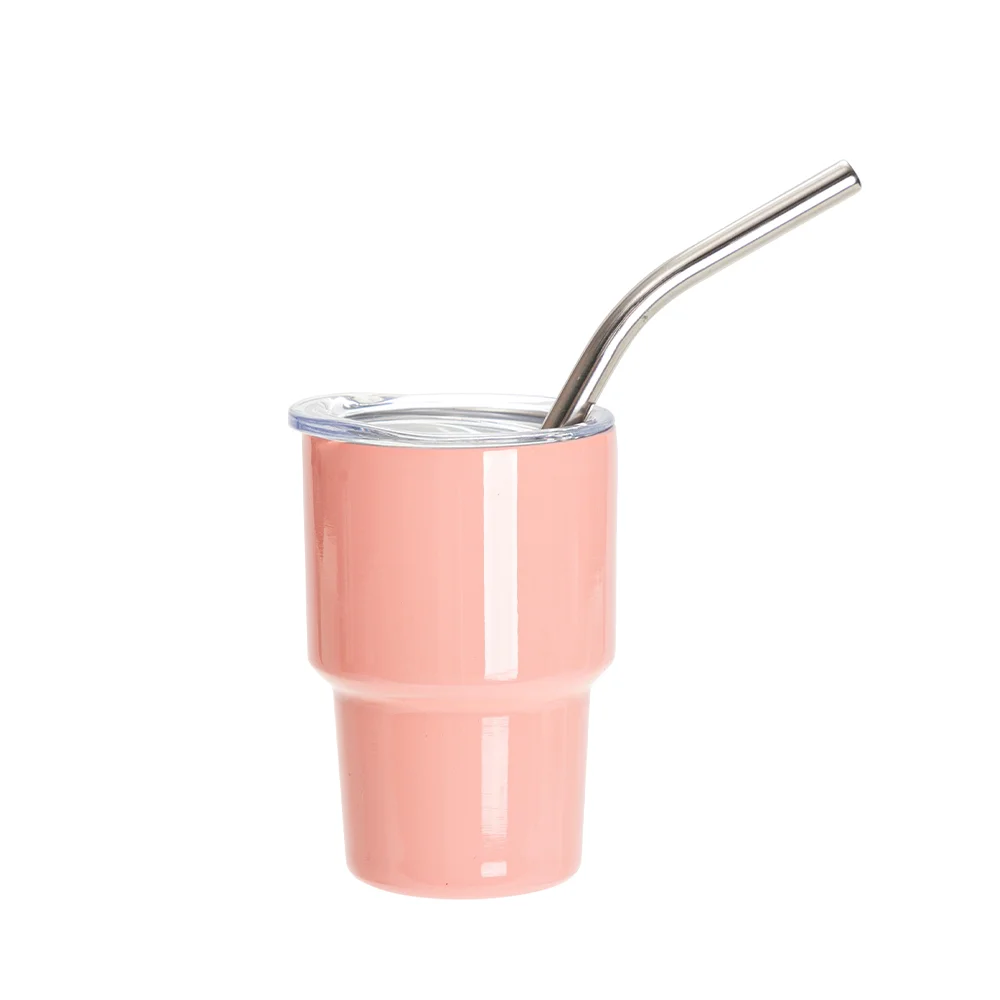 3oz/90ml Mini Sub Stainless Steel Tumbler Shot Glass w/ Straw(Coral Pink)