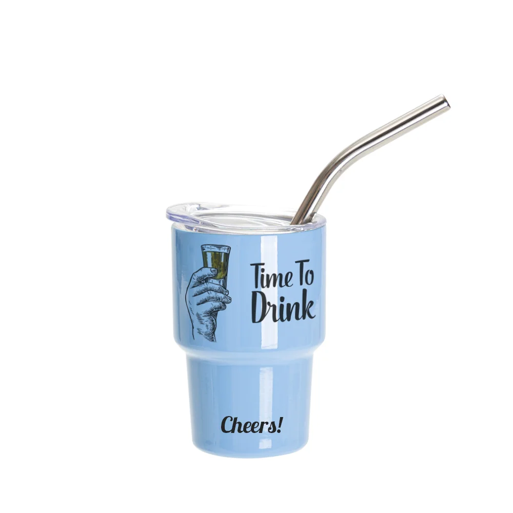 3oz/90ml Mini Sub Stainless Steel Tumbler Shot Glass w/ Straw(Blue)