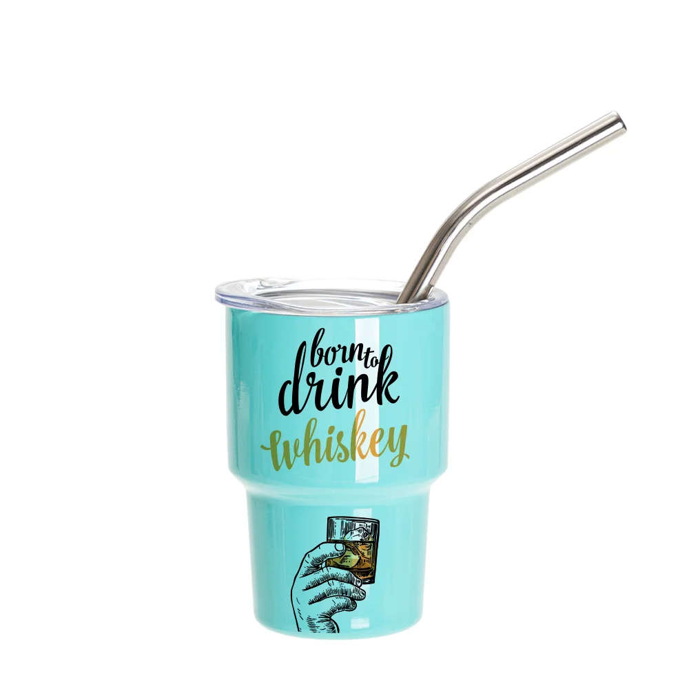 3oz/90ml Mini Sub Stainless Steel Tumbler Shot Glass w/ Straw(Mint Green)