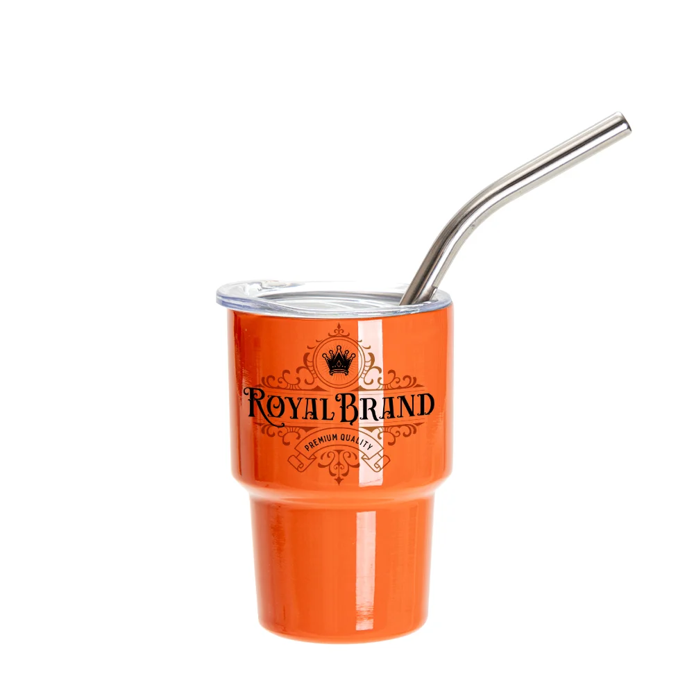 3oz/90ml Mini Sub Stainless Steel Tumbler Shot Glass w/ Straw(Orange)