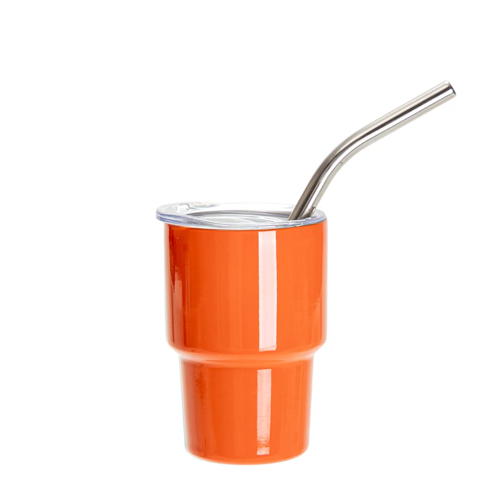 3oz/90ml Mini Sub Stainless Steel Tumbler Shot Glass w/ Straw(Orange)