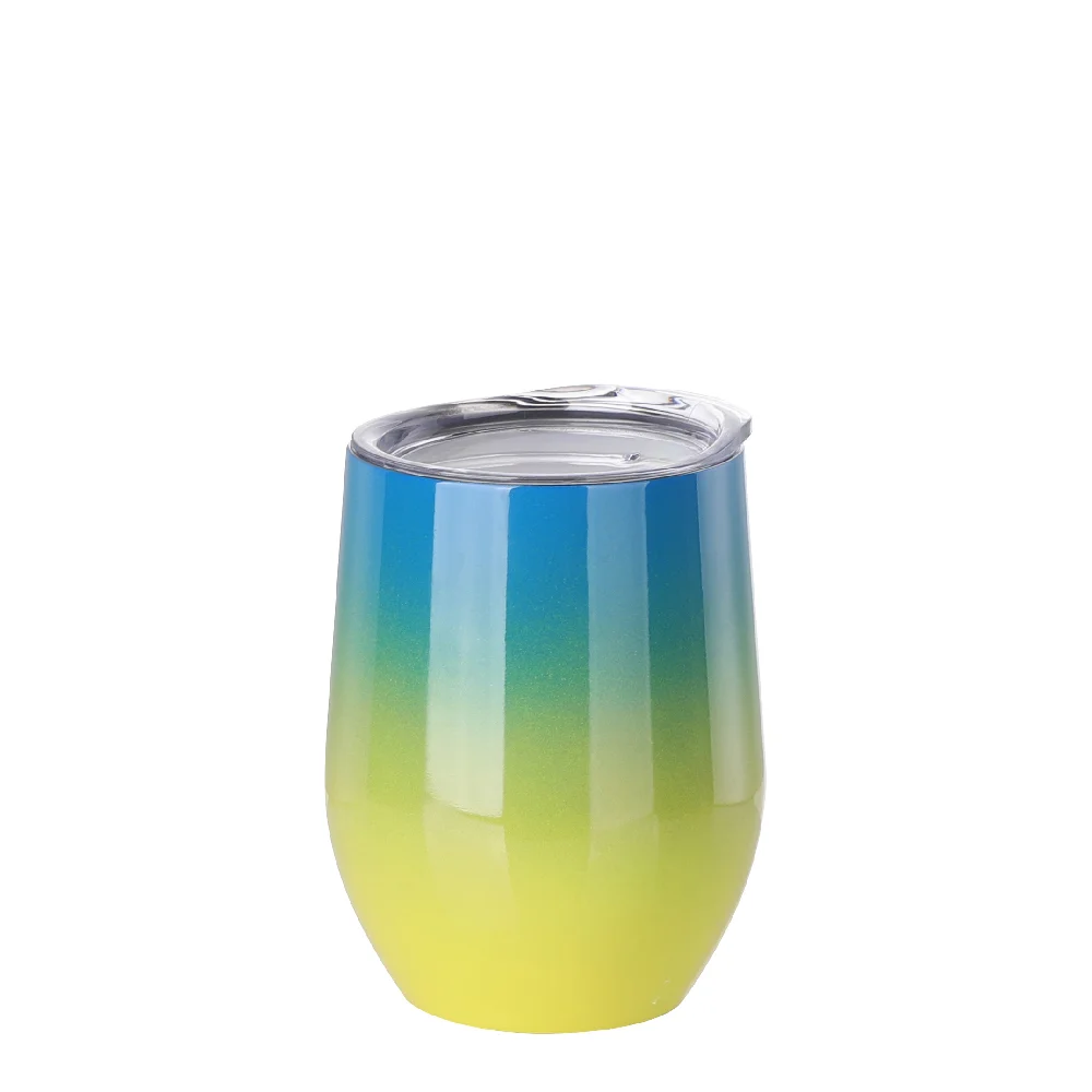 12oz 360ml Sublimation Wine Tumbler with Lid (Ombre Blue+Yellow)