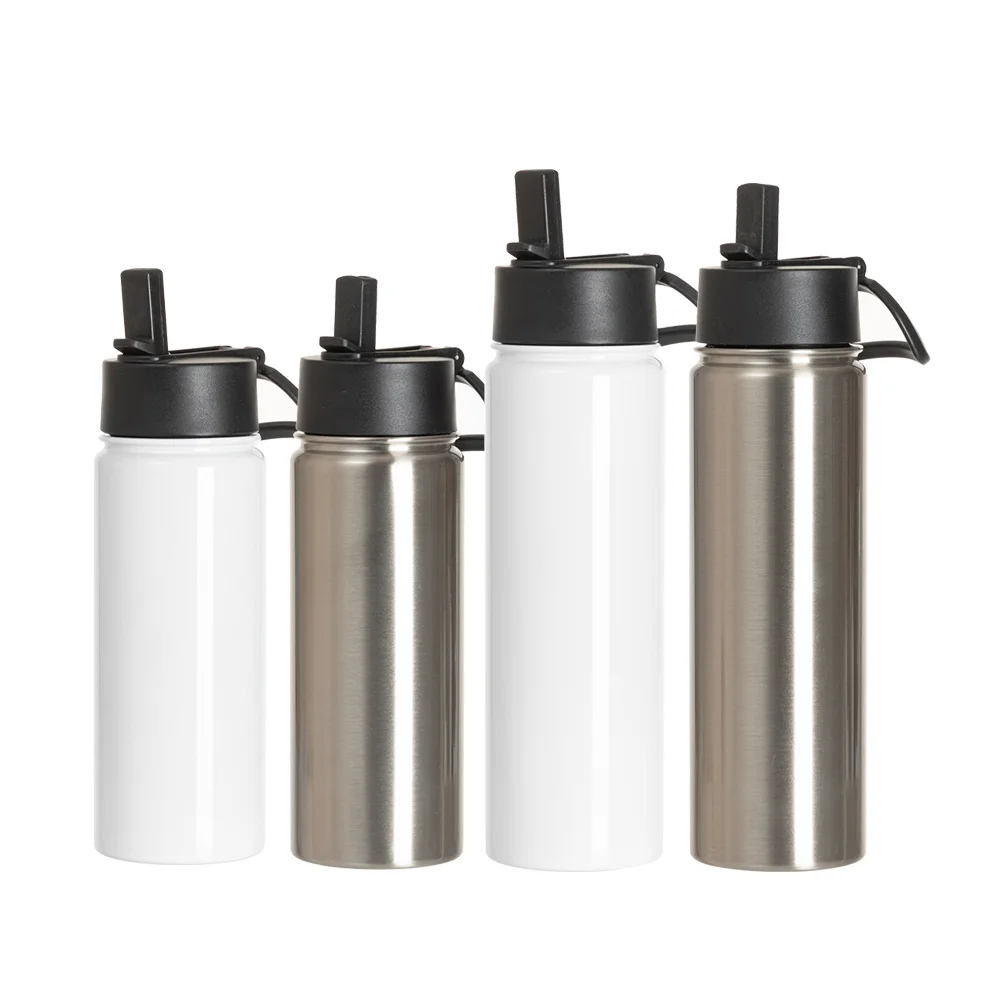 30OZ 900ml Stainless Steel Water Bottle withBlack Straw Lid (White, Single Wall) thumbnail 5