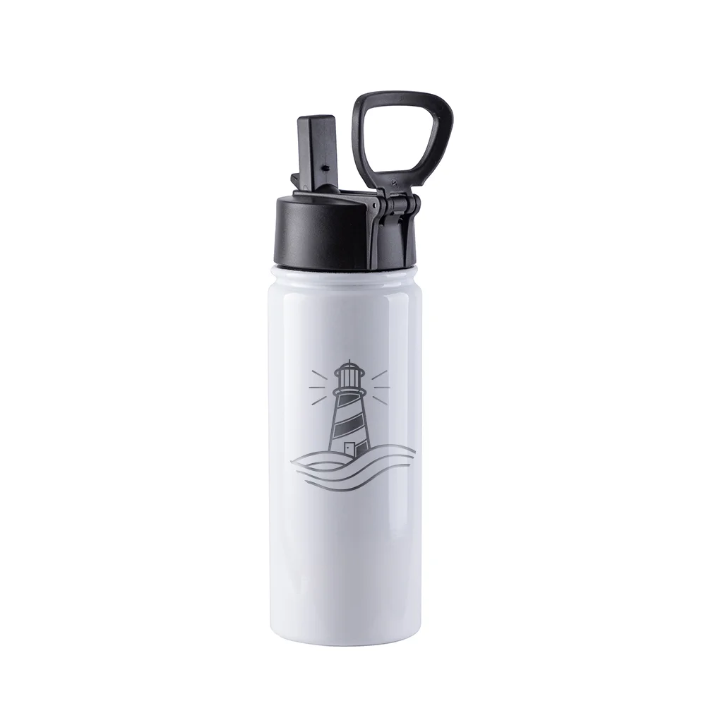 18OZ 550ml Stainless Steel Flask with Wide Mouth, Straw & Portable Handle (White) thumbnail 8