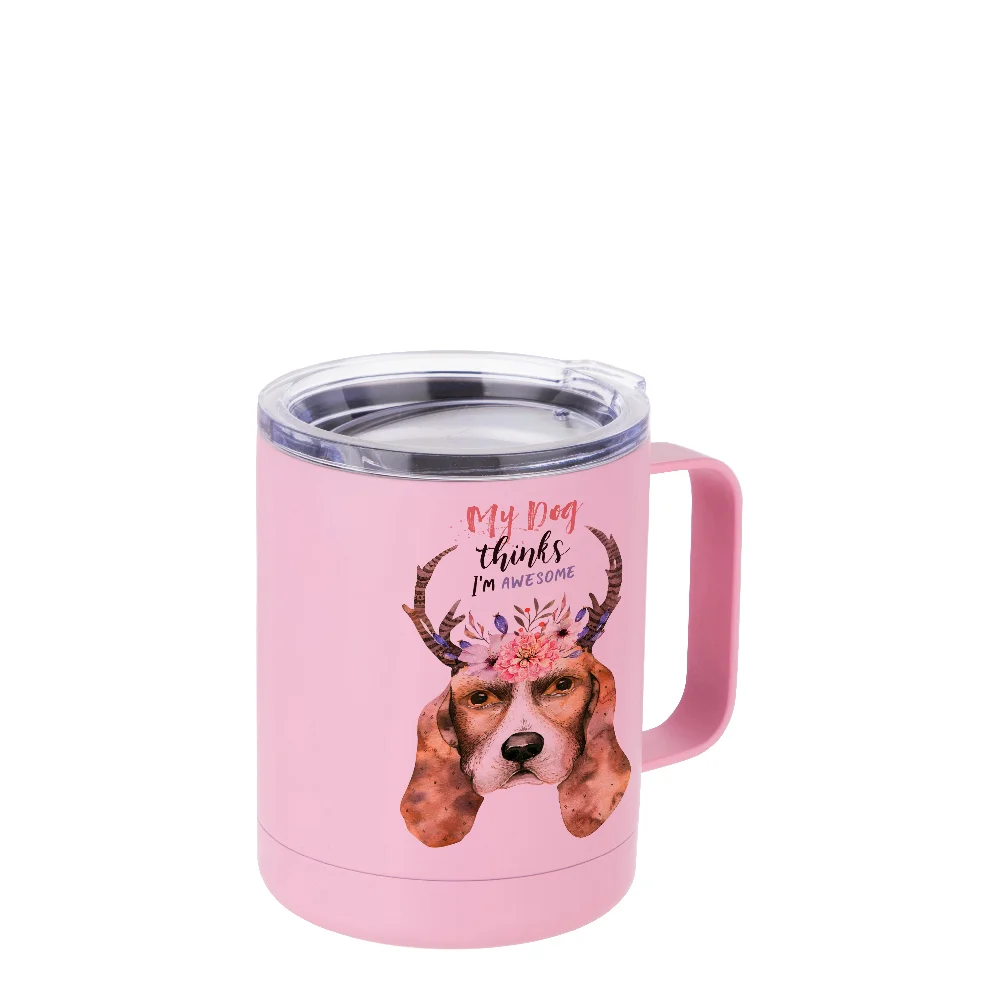 10oz Sublimation Insulated Stainless Steel Coffee Mug with Handle (Matt Pink)