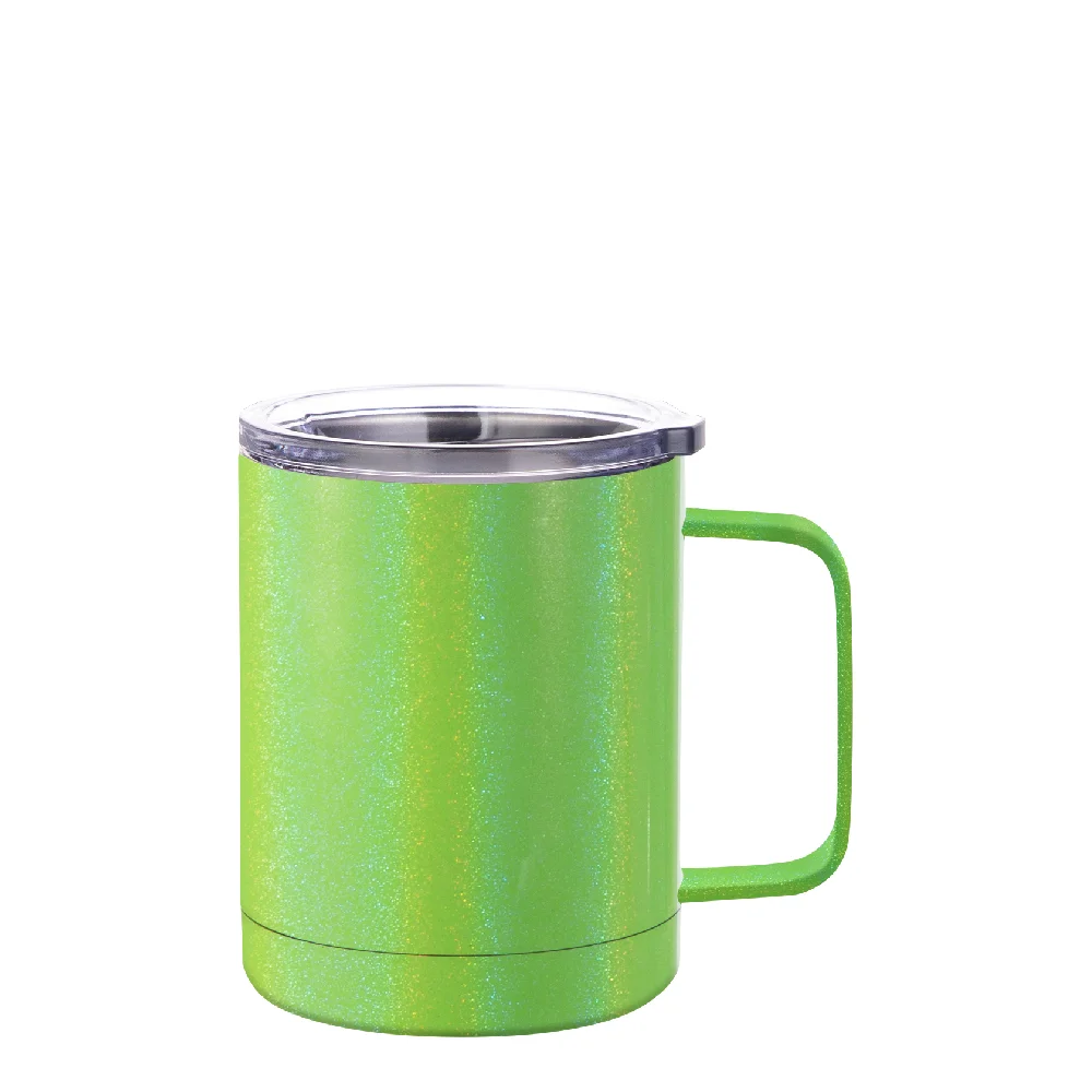 10oz Sublimation Insulated Stainless Steel Coffee Mug with Handle (Rainblow Glitter Light Green)