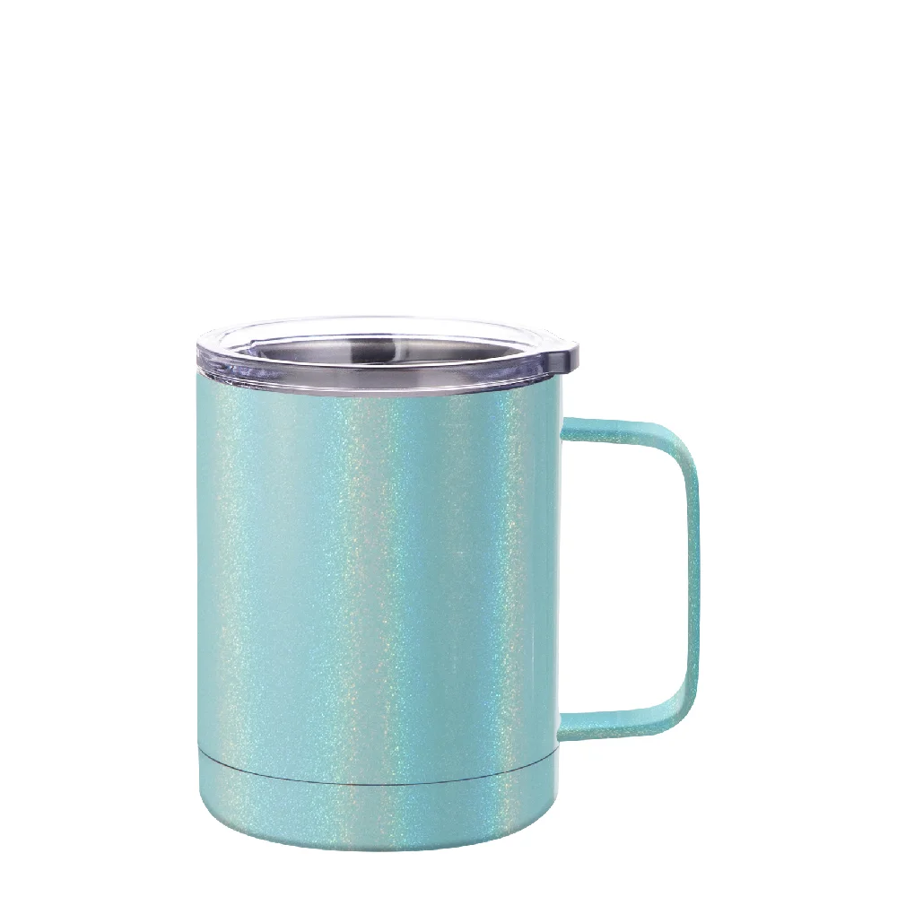 10oz Sublimation Insulated Stainless Steel Coffee Mug with Handle (Rainblow Glitter Mint Green)