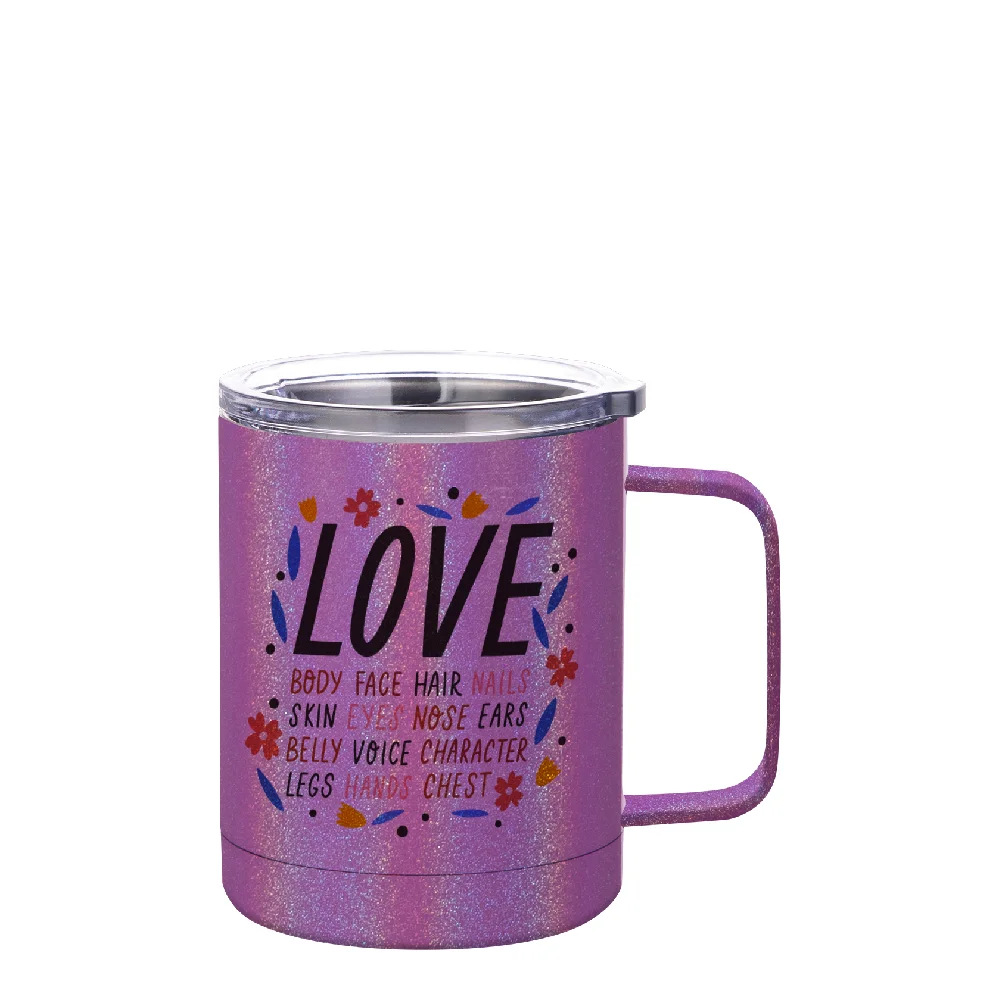 10oz Sublimation Insulated Stainless Steel Coffee Mug with Handle (Rainblow Glitter Purple)