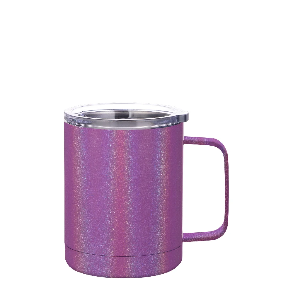10oz Sublimation Insulated Stainless Steel Coffee Mug with Handle (Rainblow Glitter Purple)