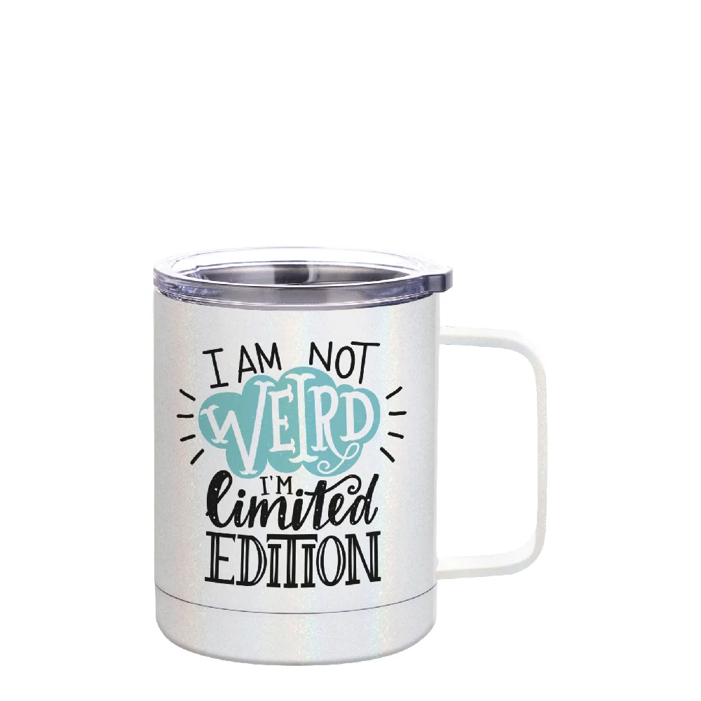 10oz Sublimation Insulated Stainless Steel Coffee Mug with Handle (Rainblow Glitter White)
