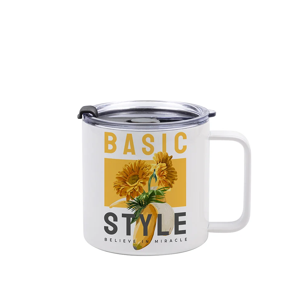 14oz Sublimation Insulated Stainless Steel Coffee Mug with Handle (White)