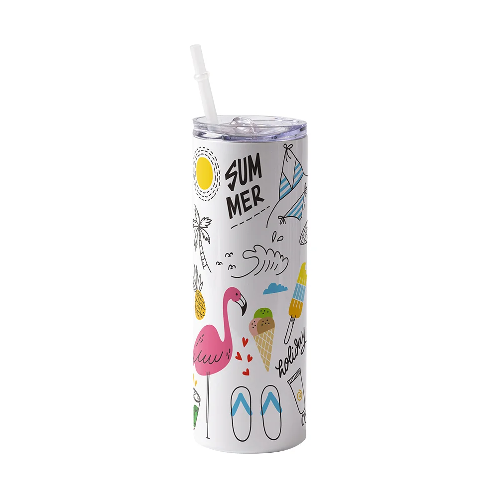 20OZ 600ml Stainless Steel Tumbler with Plastic Straw & Slider Lid