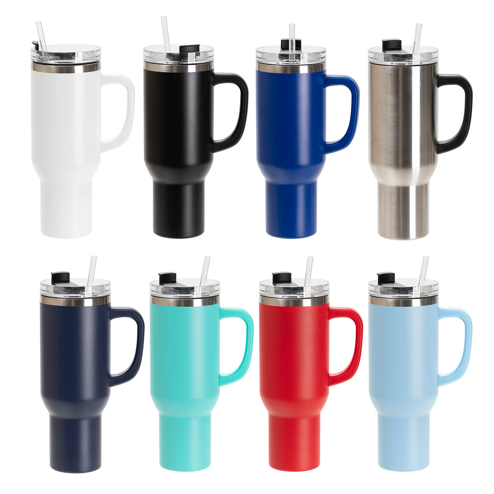 40oz/1200ml Powder Coated Stainless Steel Travel Tumbler with Lid & Straw  (Cyan) thumbnail 7