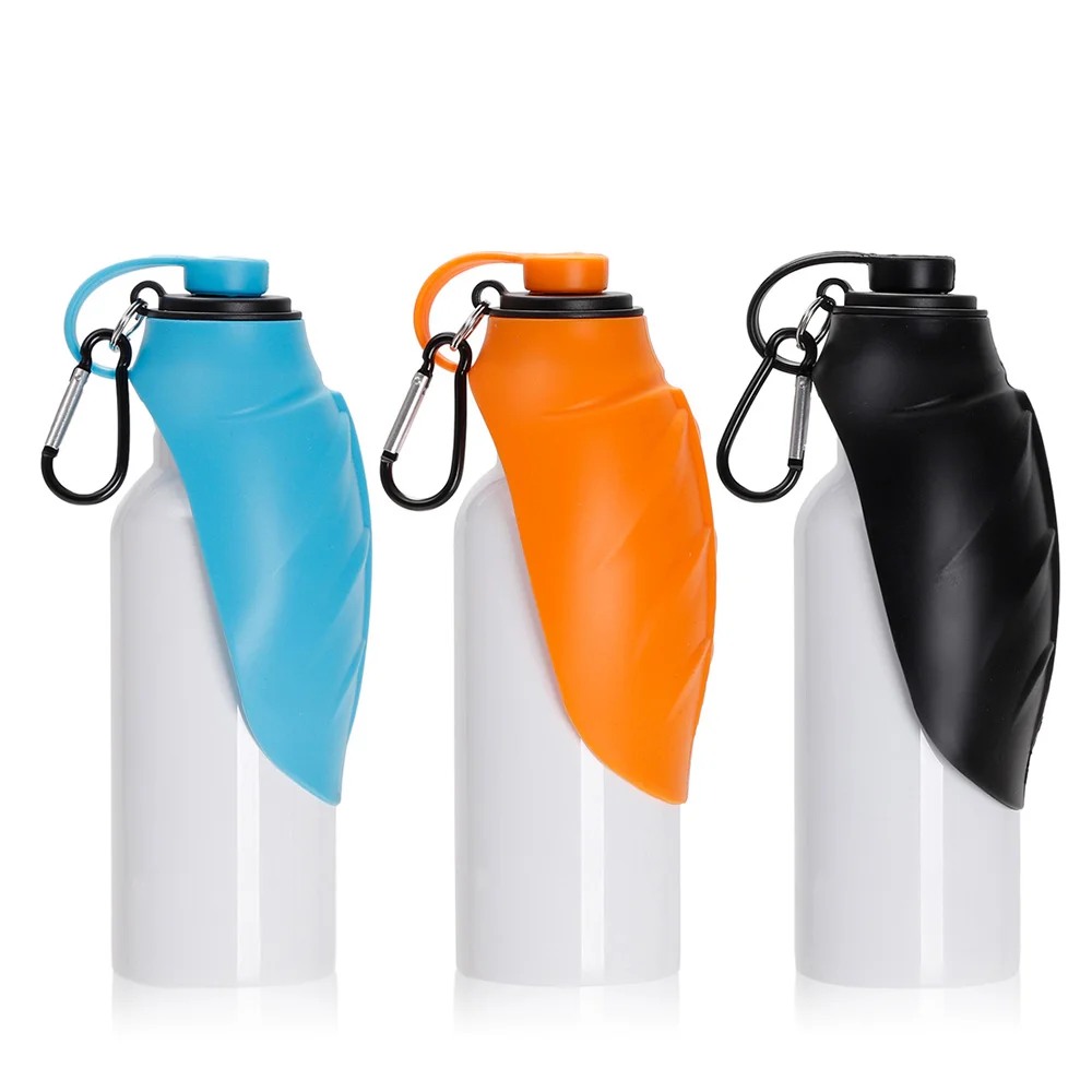 20OZ 600ml White Stainless Steel Pet Travel Bottle with Light Blue Silicon Dispenser & Carabiner thumbnail 9