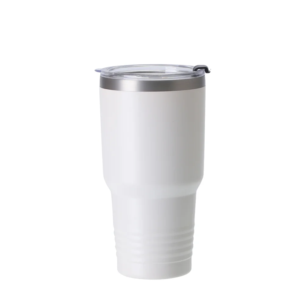 30oz/900ml Stainless Steel Tumbler w/ Ringneck Grip (Sublimation, Matt White)