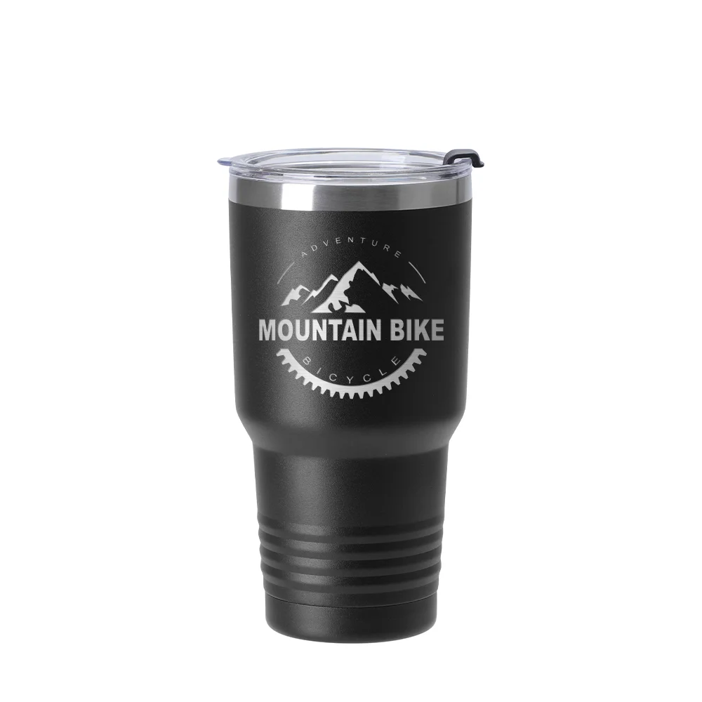 30oz/900ml Stainless Steel Tumbler w/ Ringneck Grip (Powder Coated, Black)