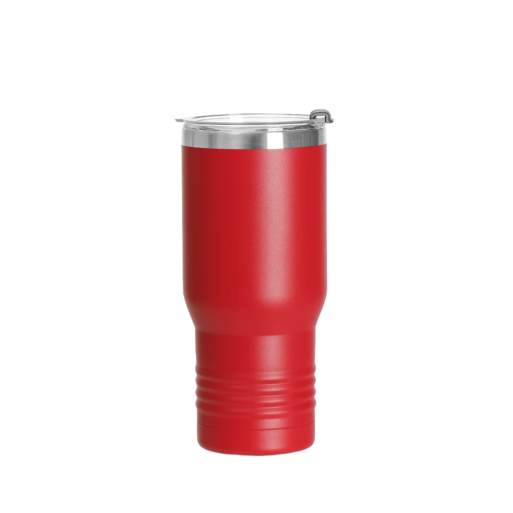 22oz/650ml Stainless Steel Tumbler w/ Ringneck Grip (Powder Coated, Red)