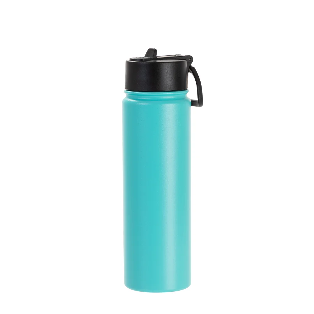 22oz/650ml Stainless Steel Flask with Wide Mouth Straw Lid & Rotating Handle (Powder Coated, Mint Green)