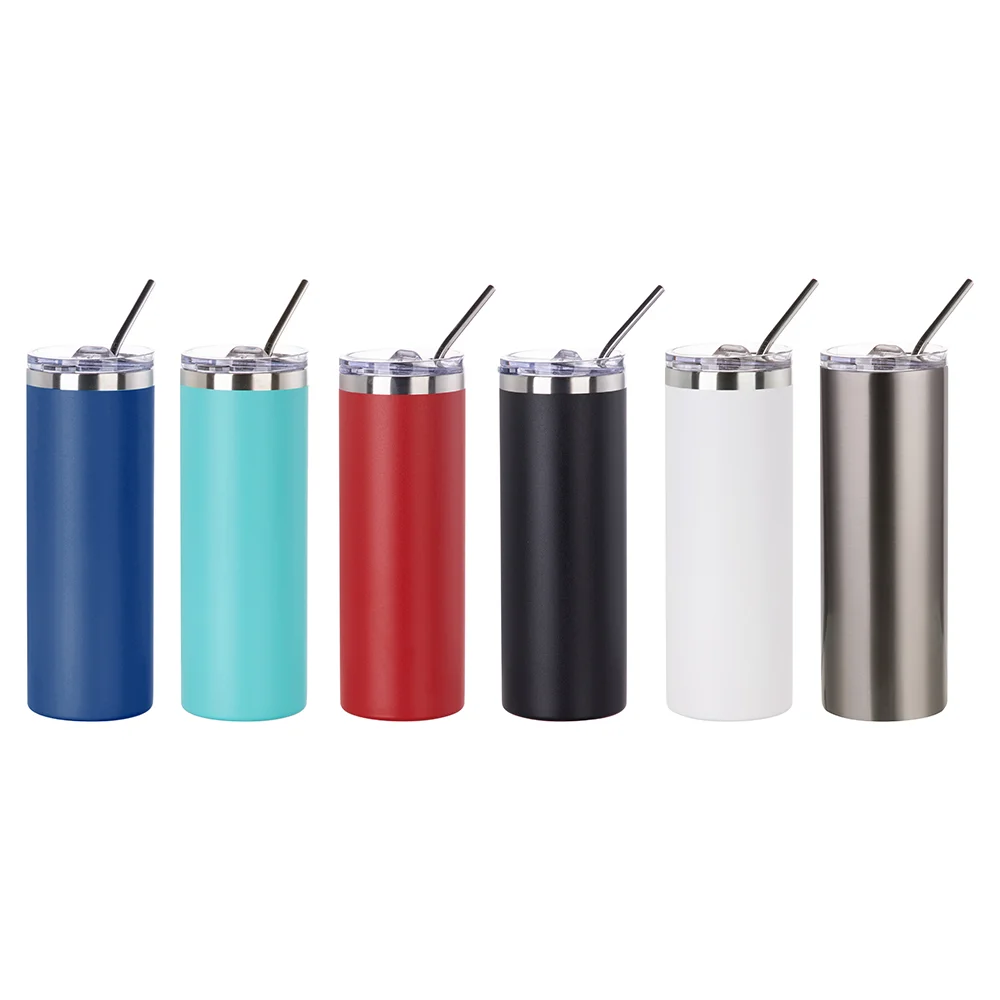 20oz/600ml Stainless Steel Tumbler with Straw & Lid (Powder Coated, White) thumbnail 5