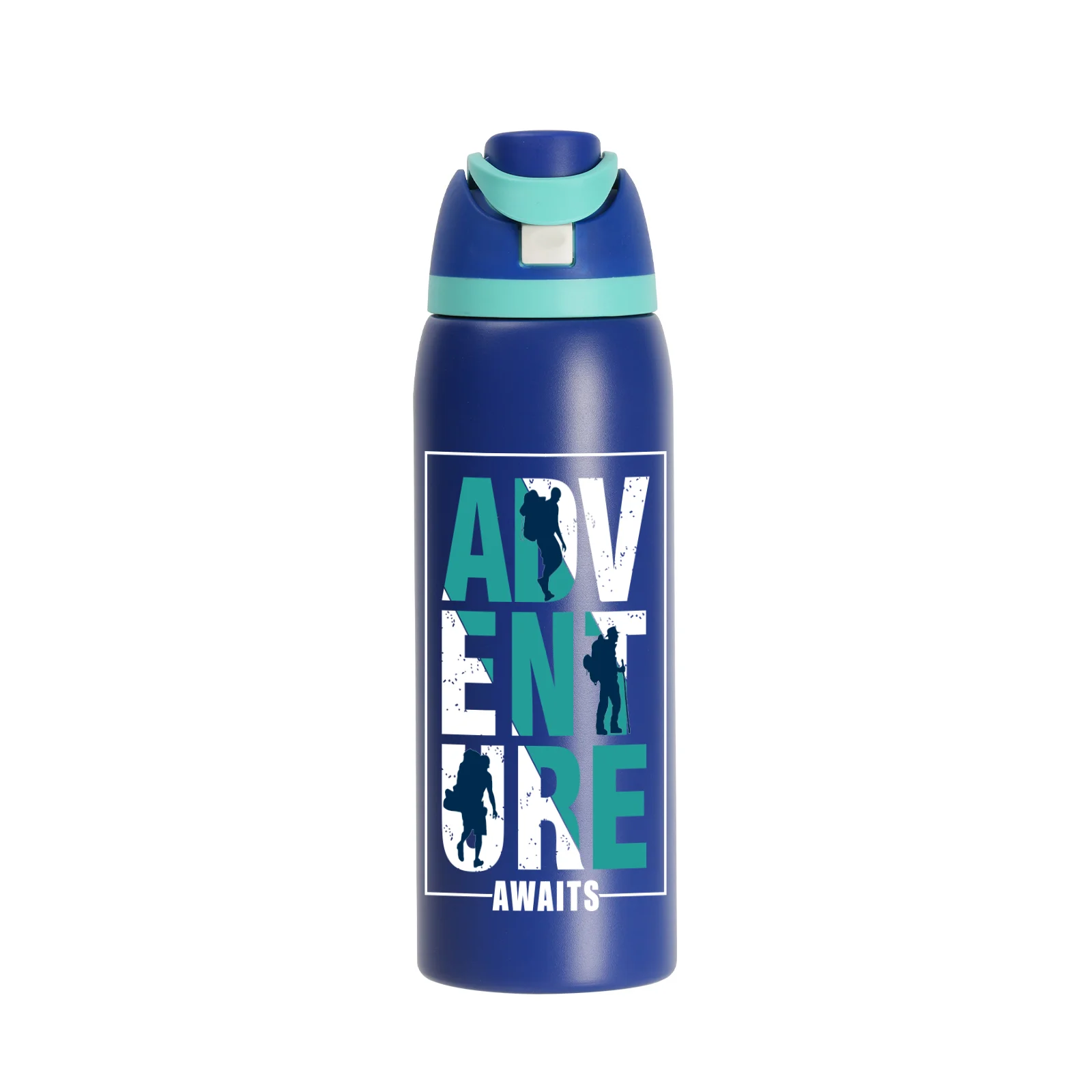 40oz 1200ml Stainless Steel Water Bottle with Sip Spout and Push-button Lid with Lock (Powder Coated, Dark Blue)