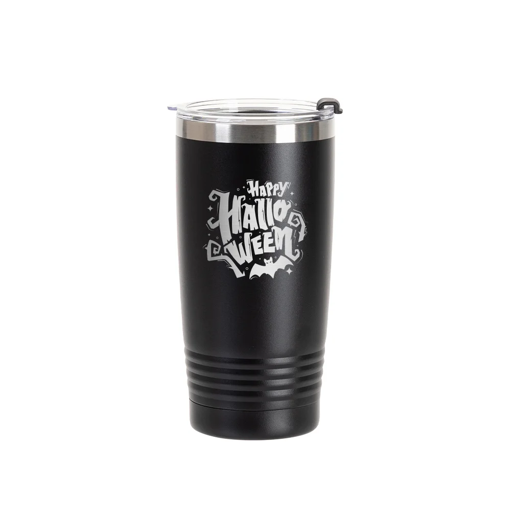 20oz/600ml Stainless Steel Tumbler w/ Ringneck Grip (Powder Coated, Black)
