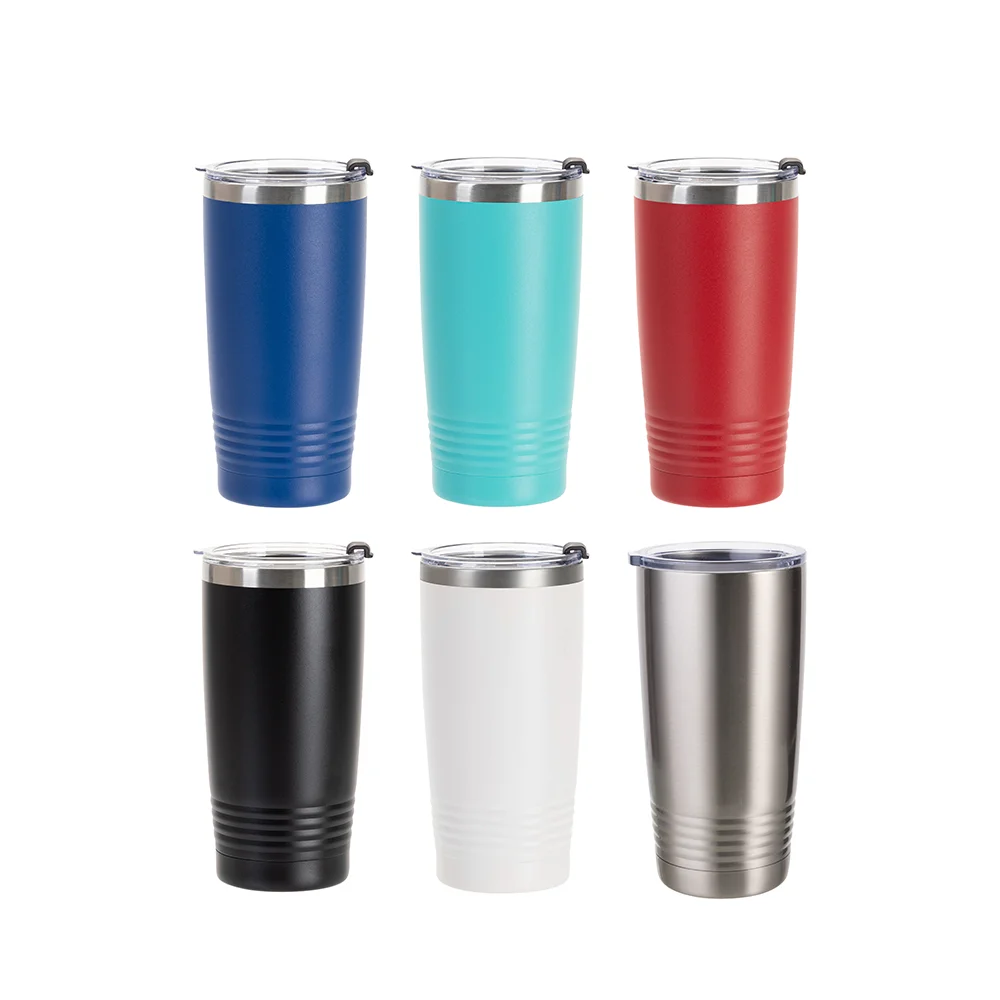 20oz/600ml Stainless Steel Tumbler w/ Ringneck Grip (Powder Coated, Black) thumbnail 4