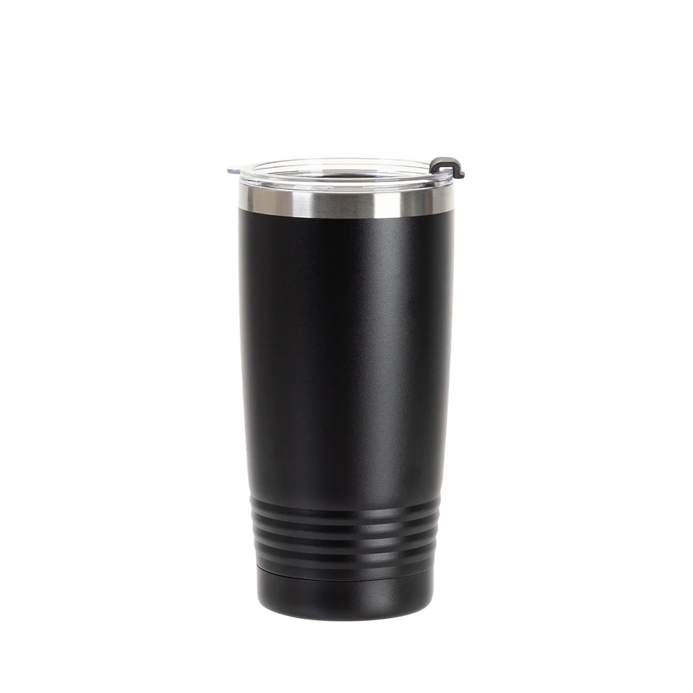 20oz/600ml Stainless Steel Tumbler w/ Ringneck Grip (Powder Coated, Black)