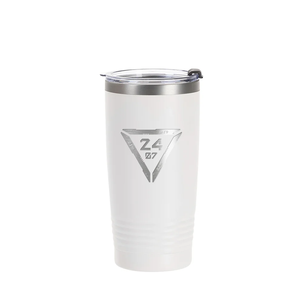 20oz/600ml Stainless Steel Tumbler w/ Ringneck Grip (Powder Coated, White)