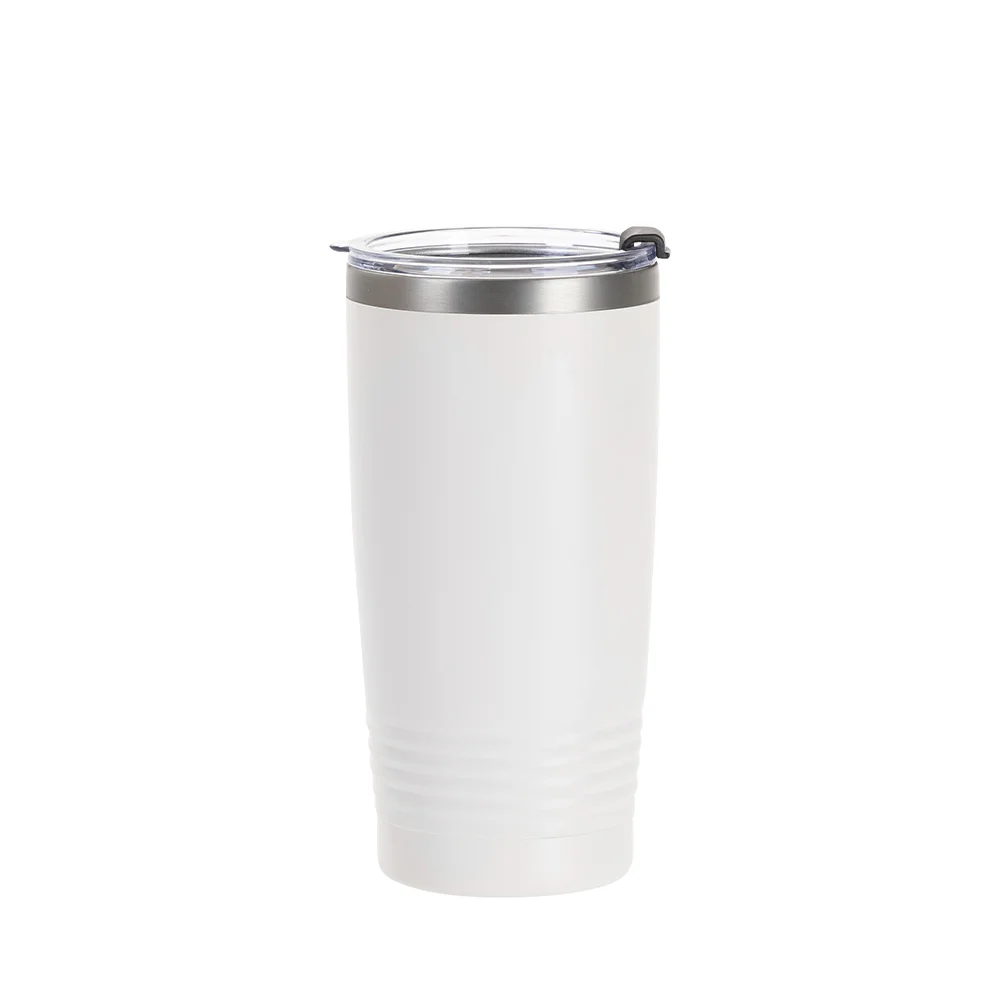 20oz/600ml Stainless Steel Tumbler w/ Ringneck Grip (Powder Coated, White)