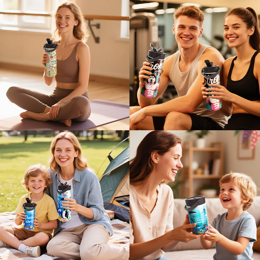 20OZ 600ml Sublimation Stainless Steel Tumbler Bottle with Foldable Handle (Glossy White) thumbnail 8