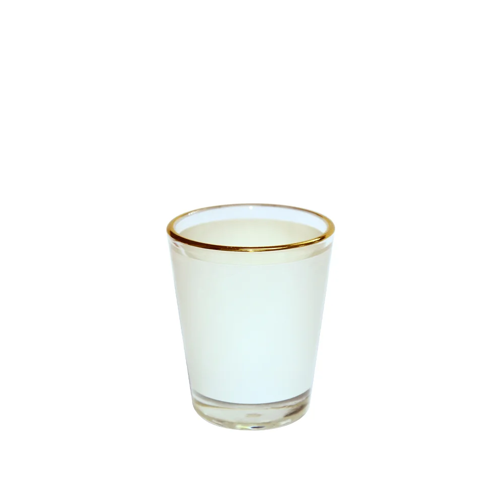 1.5oz Blank Sublimation Glass Shot Mug with Gold Rim