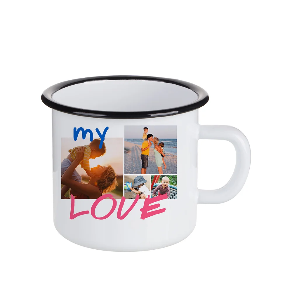 17oz/500ml Black Color Rim Sublimation Enamel Camping Mug (White)